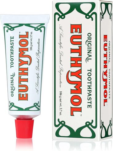 [Euthymol] Natural Flouride-Free Formula/Strong Mint Flavor for Fresh Breath, 3.7 oz | Classic Pink Toothpaste for Fresh Breath, Plaque & Tartar Remover | Travel Size Aluminum Recyclable Tube in Kuwait