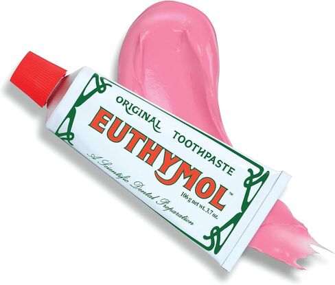 [Euthymol] Natural Flouride-Free Formula/Strong Mint Flavor for Fresh Breath, 3.7 oz | Classic Pink Toothpaste for Fresh Breath, Plaque & Tartar Remover | Travel Size Aluminum Recyclable Tube in Kuwait
