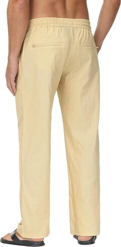 Boisouey Mens Linen Drawstring Pants Elastic Waist Lightweight Trouser Casual Yoga Summer Beach Pant in Saudi Arabia