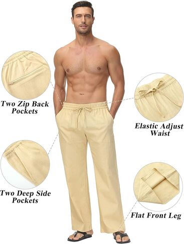 Boisouey Mens Linen Drawstring Pants Elastic Waist Lightweight Trouser Casual Yoga Summer Beach Pant in Saudi Arabia