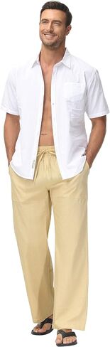 Boisouey Mens Linen Drawstring Pants Elastic Waist Lightweight Trouser Casual Yoga Summer Beach Pant in Saudi Arabia