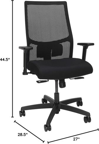 HON Office Desk Chair Ignition 2.0 - كرسي مكتب مريح، كراسي مكتب مكتب منزلي، مسند للذراعين وأسفل الظهر قابل للتعديل، مقعد منزلق، دعم للظهر، وسادة، عجلات دوارة، أسود in Kuwait