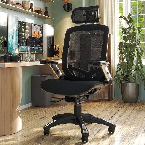 GABRYLLY Ergonomic Office Mesh Chair, High-Back Desk Chair with Sliding Seat, Adjustable Flip-up Armrest & 2D Headrest, 4-Gear Tilt Function, Swivel Computer Gaming Chair for Man Woman in Kuwait