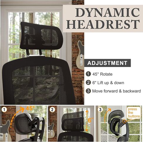 GABRYLLY Ergonomic Office Mesh Chair, High-Back Desk Chair with Sliding Seat, Adjustable Flip-up Armrest & 2D Headrest, 4-Gear Tilt Function, Swivel Computer Gaming Chair for Man Woman in Kuwait