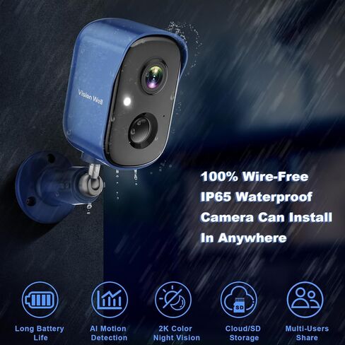 Security Cameras Wireless Outdoor, 2K Battery Powered AI Motion Detection Spotlight Siren Alarm WiFi Surveillance Indoor Home Camera in Saudi Arabia