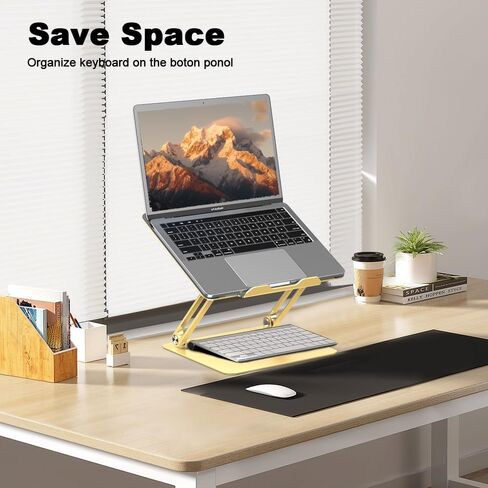 Adjustable Laptop Stand for Desk-Portable Laptop Riser Holder - Aluminum Ergonomic Computer Notebook Stand Holder for MacBook Air Pro, Dell XPS, HP (10-15.6'') (Gold) in Saudi Arabia