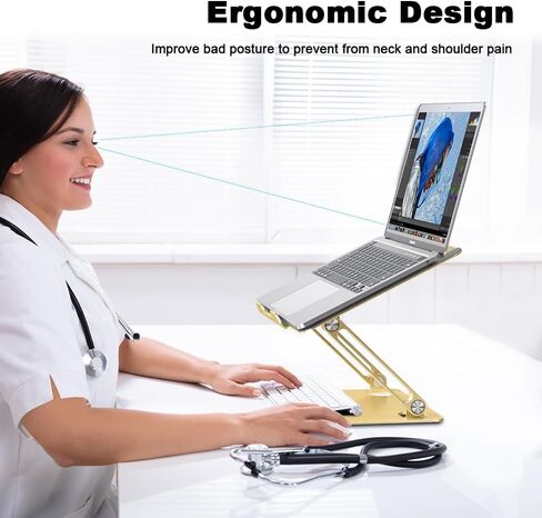 Adjustable Laptop Stand for Desk-Portable Laptop Riser Holder - Aluminum Ergonomic Computer Notebook Stand Holder for MacBook Air Pro, Dell XPS, HP (10-15.6'') (Gold) in Saudi Arabia
