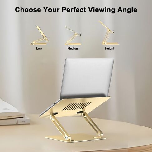 Adjustable Laptop Stand for Desk-Portable Laptop Riser Holder - Aluminum Ergonomic Computer Notebook Stand Holder for MacBook Air Pro, Dell XPS, HP (10-15.6'') (Gold) in Saudi Arabia