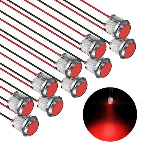 10 Pcs LED Metal Waterproof Indicator Light, 12-24V 1/4'' Mounting Hole Pre-Wired Pilot Signal Light for Car, Trucks, Boats, Marine, Dash, Industrial Electricity (Yellow, 6mm) in Saudi Arabia