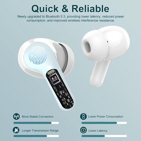 Wireless Earbuds, Bluetooth 5.3 Headphones HiFi Stereo, Bluetooth Earbuds with ENC Noise Cancelling Mic, IP7 Waterproof in Ear Earphones, 48H, LED Display Ear buds for Pad Phones Workout Sports, Green in Saudi Arabia