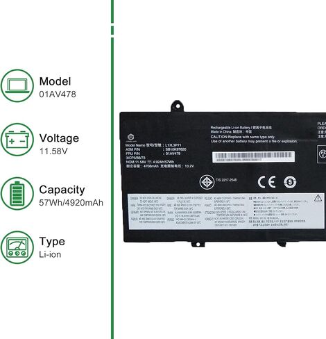 01AV451 Laptop Battery Replacement for Lenovo ThinkPad P70 P71 Series Notebook SB10F46468 00HW030 78++ 78+ 4X50K14092 15V 96Wh 6400mAh in Kuwait