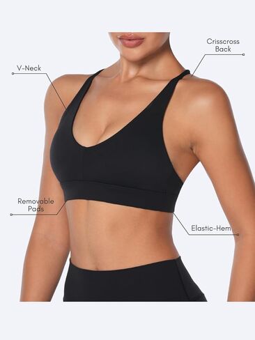 Sunzel Sports Bra for Women V Neck Criss Cross Back Running Bras Removable Cups Wirefree Padded Workout Bra Yoga Gym in Kuwait