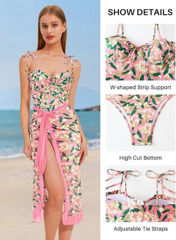 Womens Swimsuit One Piece with Cover Up Two Piece Bathing Suit with Cover Up Set Wrap Floral 1 Piece Sarong Swimsuit in Saudi Arabia