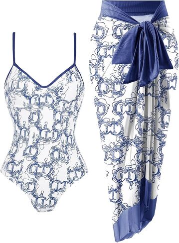 Womens Swimsuit One Piece with Cover Up Two Piece Bathing Suit with Cover Up Set Wrap Floral 1 Piece Sarong Swimsuit in Saudi Arabia