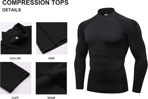 Mens 2 Pack Mock Turtleneck Compression Shirt Long Sleeve Sports Undershirt Athletic Baselayer Running T-Shirt in Saudi Arabia