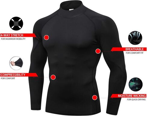 Mens 2 Pack Mock Turtleneck Compression Shirt Long Sleeve Sports Undershirt Athletic Baselayer Running T-Shirt in Saudi Arabia