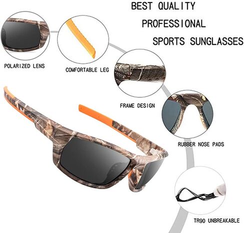 Polarized Camo Sunglasses for Men Women Fishing Sports Outdoor Hunting UV Protection Glasses in Kuwait