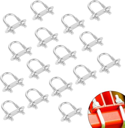 16 Sets M6 Round U-Bolts, U Bolts 3/4 Inch Wide 50mm Length, Zinc Plated Steel U Bolt Clamp with Nut, Plate, Washer (M6 x 20 mm x 50 mm) in Kuwait