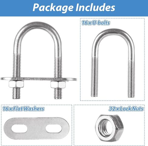 16 Sets M6 Round U-Bolts, U Bolts 3/4 Inch Wide 50mm Length, Zinc Plated Steel U Bolt Clamp with Nut, Plate, Washer (M6 x 20 mm x 50 mm) in Kuwait