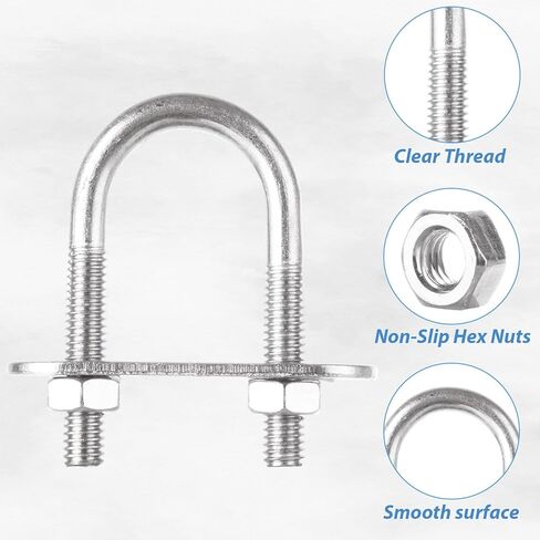 16 Sets M6 Round U-Bolts, U Bolts 3/4 Inch Wide 50mm Length, Zinc Plated Steel U Bolt Clamp with Nut, Plate, Washer (M6 x 20 mm x 50 mm) in Kuwait