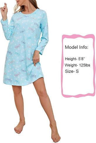 CHUNG Women's Cotton Nightgowns Long Sleeve Above Knee Vivid Print Nighties Sleepshirts Dress Sleepwear Autumn Winter in Kuwait