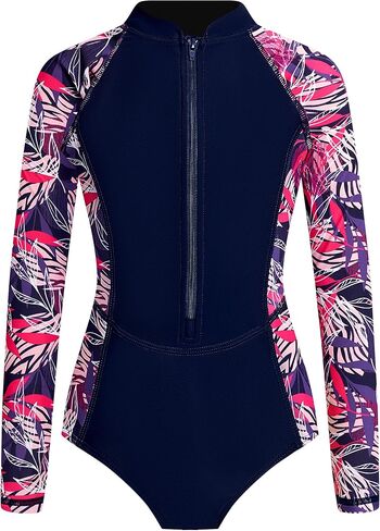 JiAmy Girl's One Piece Rashguard Swimsuit Long Sleeve Zipper UPF 50+ Sun Protection Bathing Suits Swimwear in Kuwait