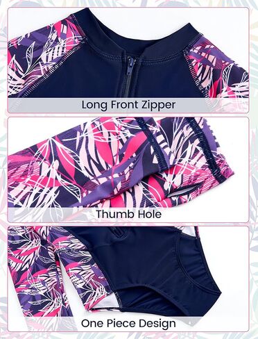 JiAmy Girl's One Piece Rashguard Swimsuit Long Sleeve Zipper UPF 50+ Sun Protection Bathing Suits Swimwear in Kuwait