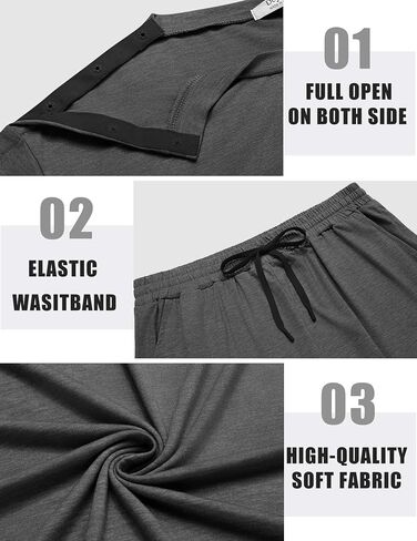 Deyeek Shoulder Surgery Shirts for Men Short Sleeve Full Open Side Snap Hospital Gowns Adaptive Post Shoulder Chemo Sets in Saudi Arabia