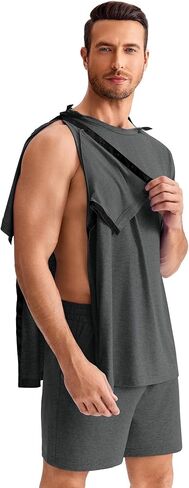 Deyeek Shoulder Surgery Shirts for Men Short Sleeve Full Open Side Snap Hospital Gowns Adaptive Post Shoulder Chemo Sets in Saudi Arabia