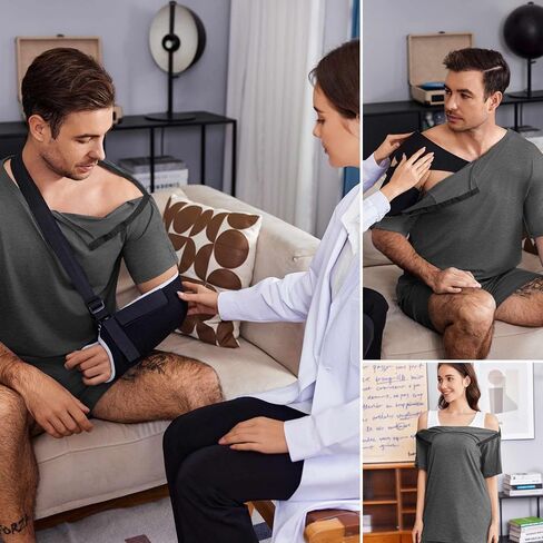 Deyeek Shoulder Surgery Shirts for Men Short Sleeve Full Open Side Snap Hospital Gowns Adaptive Post Shoulder Chemo Sets in Saudi Arabia
