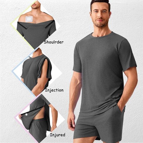 Deyeek Shoulder Surgery Shirts for Men Short Sleeve Full Open Side Snap Hospital Gowns Adaptive Post Shoulder Chemo Sets in Saudi Arabia