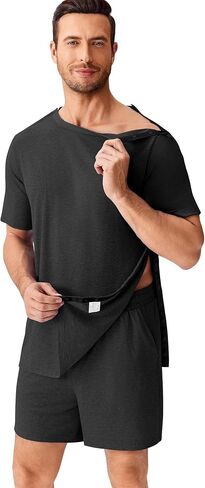 Deyeek Shoulder Surgery Shirts for Men Short Sleeve Full Open Side Snap Hospital Gowns Adaptive Post Shoulder Chemo Sets in Saudi Arabia