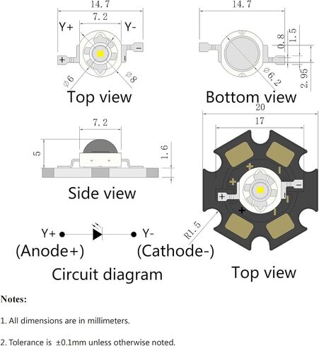 3W White LED Chip,5PCS High Power SMD COB Light Emitting Diode with Aluminum Plate 20mm Star PCB Base Heat Sink Repair Lamps Bulbs Floodlight DIY Lighting (700mA,3.2-3.6V,140deg,6000-7000K) in Kuwait