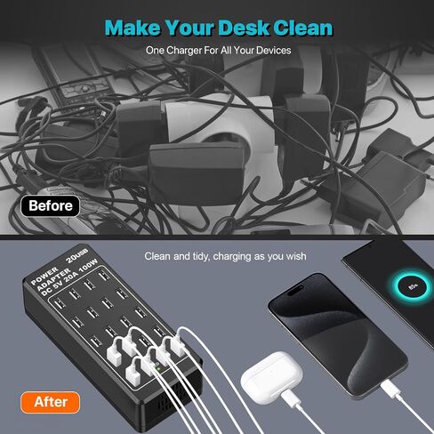 USB C Fast Charger, 200W USB C Charger Block GaN 7 Port USB C Fast Charging Station Hub Block Cube, PD USB C and QC USB A Multiple USB Charger Compatible with iPhone/Glaxy/Pixel/Note/Laptops/Tablets in Saudi Arabia
