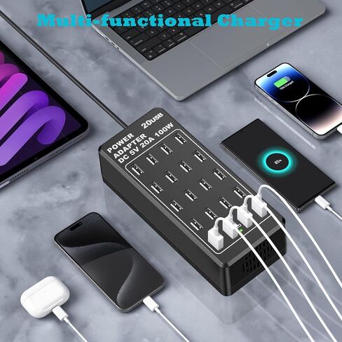 USB C Fast Charger, 200W USB C Charger Block GaN 7 Port USB C Fast Charging Station Hub Block Cube, PD USB C and QC USB A Multiple USB Charger Compatible with iPhone/Glaxy/Pixel/Note/Laptops/Tablets in Saudi Arabia