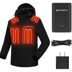 Venustas Men's Heated Jacket (Size X-Large) with Battery Upgraded Pack, Plus 35W Fast-Charging Adaptor, Up to 13H of Runtime