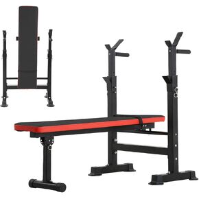 Weight Bench Adjustable Weight Bench Press Set with Squat Rack 660lbs Foldable Flat Incline Olympic Weight Bench Home Gym Exercise Training Machine for Men