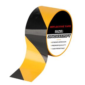 2 inch x 125 ft Black and Yellow Hazard Tape, Warning Caution Tapes, Yellow and Black Warning Safety Tape for Floor Marking, Stripe Adhesive Barricade Tape Roll for Walls Floors Construction Tape