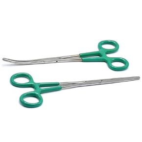 2-Piece Curved & Straight 8" Hemostat Set PVC Handle - Stainless Steel Locking Tweezer Clamps - Ideal Hemostats for Nurses, Fishing Forceps, Crafts and Hobby