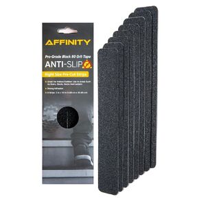AFFINITY Anti-Slip Tape - Premium 8 Pre-Cut Strips, Black 80 Grit Slip Resistant Safety Treads - 2 inch x 12 inch Rounded Corners - Right Size and Ready to Use for Easy Application