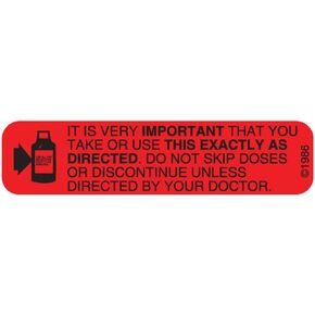 13-W "USE Exactly AS" Permanent Paper Label, 1 9/16" x 3/8", Red, Pack of 1000