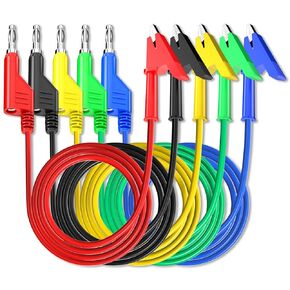Goupchn 5PCS Test Leads 4mm Stackable Banana Plug to Crocodile Alligator Clips Flexible Cable Wire 3.3ft/1m for Multimeter Electrical Testing