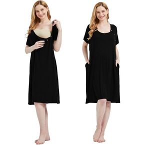 Mama & Wish Labor and Delivery Gown 3 in 1 Labor, Delivery and Nursing Gown for Hospital Made with Ultra-Soft Fabric for Ultimate Comfort! Black (Small)