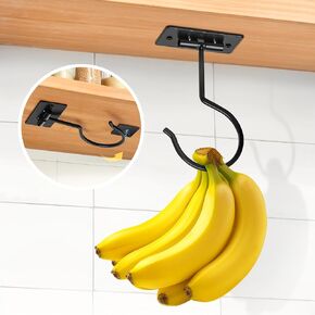 Self Adhesive Banana Hook Under Cabinet Foldable Banana Hanger Black Metal Under Counter Banana Hook to Keep Bananas Fresh Banana Holder for Kitchen RV Space Saving