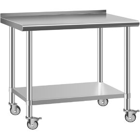 Food Prep Stainless Steel Table - 30 x 36 Inch Metal Table Cart - Commercial Workbench with Caster Wheel -NSF Certified-Commercial Heavy Duty Table for Restaurant, Warehouse, Home, Kitchen, Garage