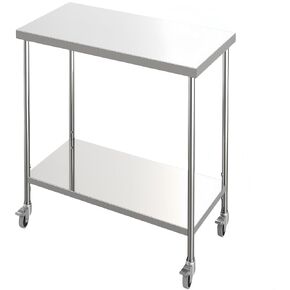 Stainless Steel Table, 60'' x 24'' 2-Tier Prep Work Table with Adjustable Undershelf and Pre-Assembled Table Foot, for Restaurant, Kitchen, Garage, Home – Easy to Install, NSF