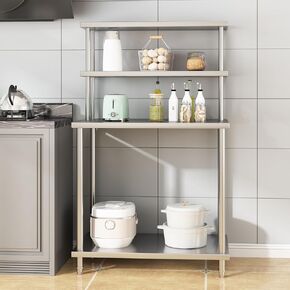 Stainless Steel Work Table with Overshelves, 30 x 24 Inch Heavy Duty Kitchen Prep Table with Adjustable Shelf for Commercial Restaurant, Warehouse, Garage in Kuwait