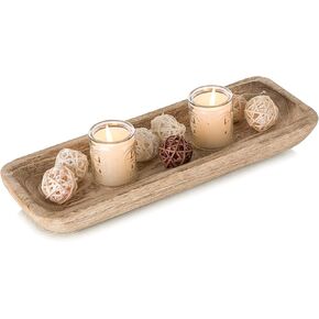 Romadedi Decorative Bowls for Home Decor - 16" Wooden Dough Bowl for Decor, Large Wood Bowl for Kitchen Table Centerpieces Long Narrow Wooden Tray for Dining Table Decor Whitewashed