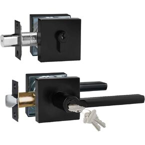Heavy Duty Privacy Door Lever, Bathroom Door Handle, Badroom Door Lock, Matte Black Interior Door Knobs with Lock, Reversible Right&Left Handed, 2Packs