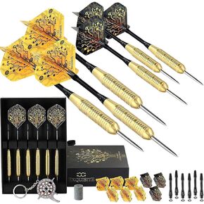 Premium Steel Tip Darts Set - Professional Darts, Brass Barrels, Metal Tip Darts, Extra Flights, (12) Aluminum Shafts 35/48, O-Rings, Dart Tool, Dart Sharpener, Darts Case.